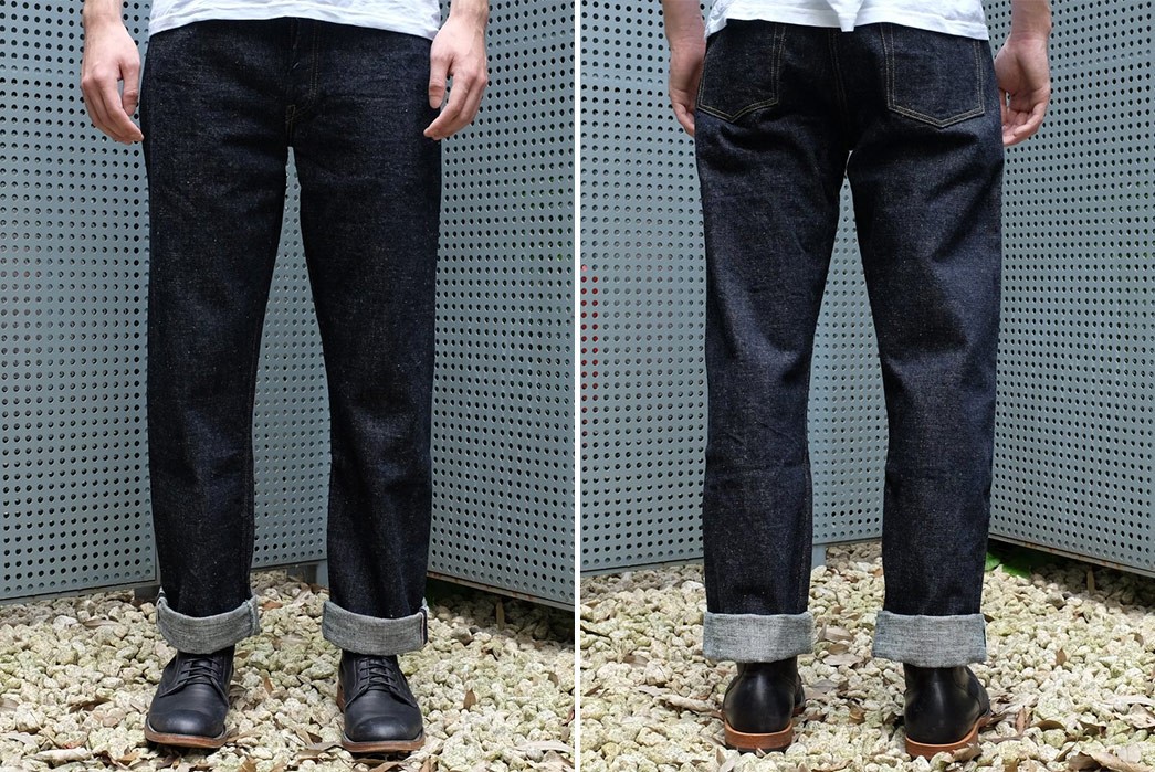 Fullcount-Weathers-Rough-Times-With-'Super-Rough'-1101SR-Selvedge-Jeans-model-front-back