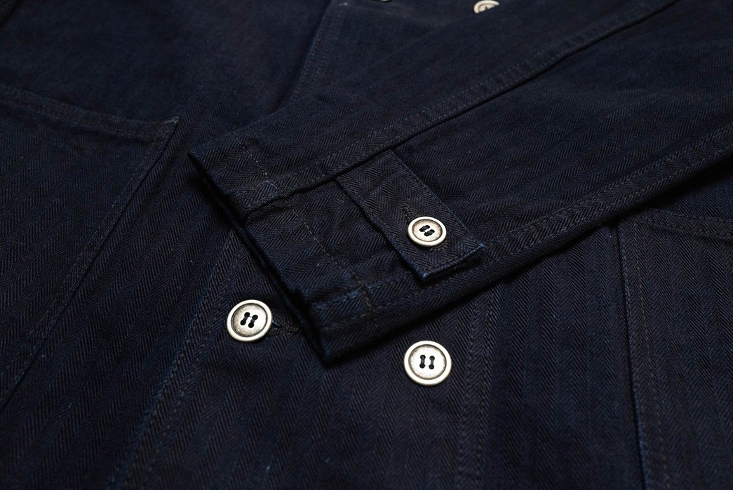 Pure-Blue-Japan-Serves-Up-an-Indigo-Dyed-HBT-Chore-With-A-Double-Button-Placket-front-sleeve-and-buttons