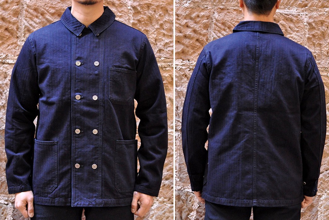 Pure-Blue-Japan-Serves-Up-an-Indigo-Dyed-HBT-Chore-With-A-Double-Button-Placket-model-front-back