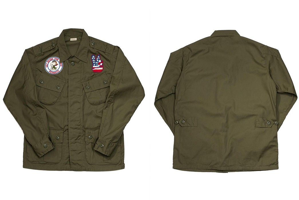 Buzz-Rickson's-Adorns-Its-Tropical-Combat-Jacket-With-Peanuts-Patches-front-back
