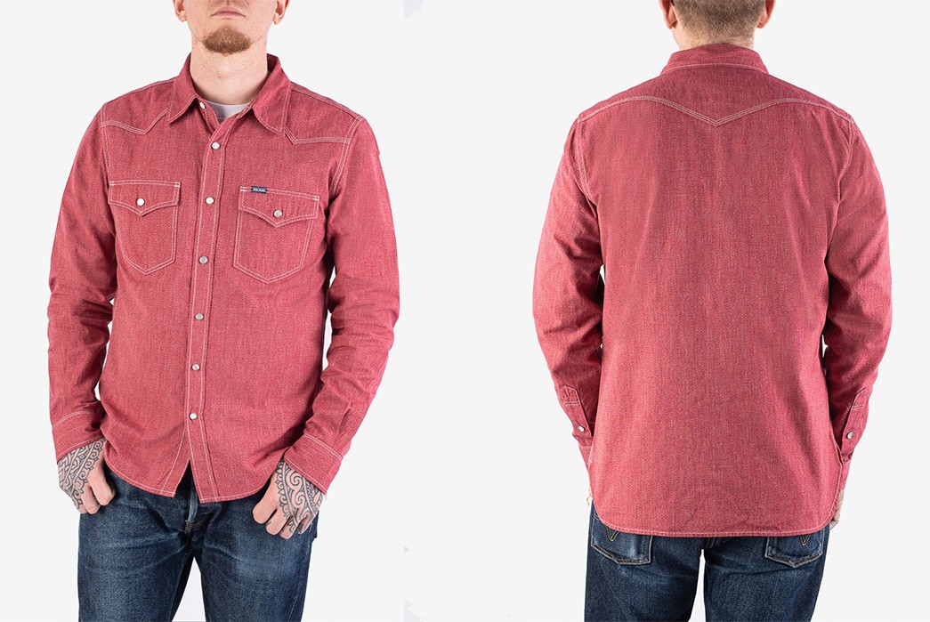 Iron-Heart-Twists-Up-A-Pair-of-Selvedge-Chambray-Shirts-model-front-back-red