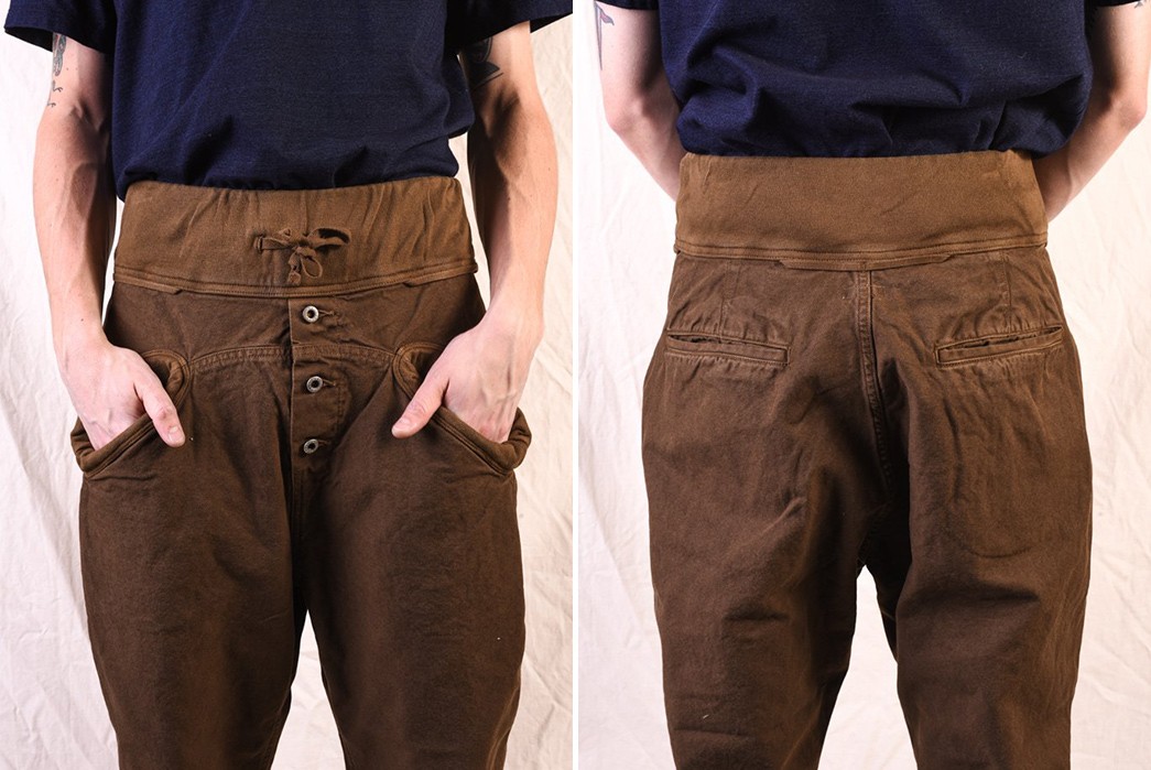 Kapital's-Sarouel-Nouvelle-Pants-Positively-Strange-model-brown-pants-front-back-top