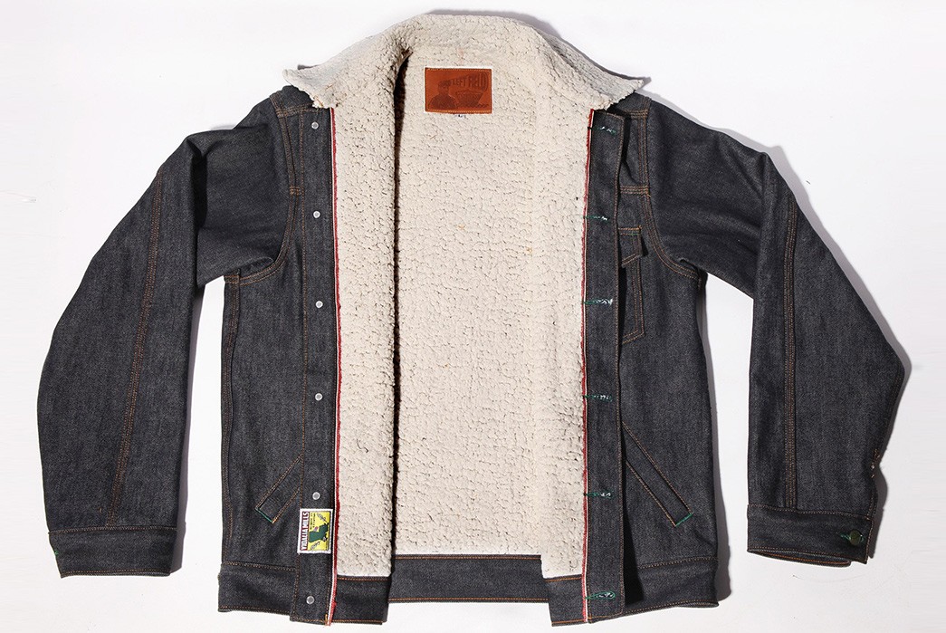 Pre-Order-Left-Field's-Molly-Maguire-Shearling-Lined-14-oz.-Denim-Jacket-front-open