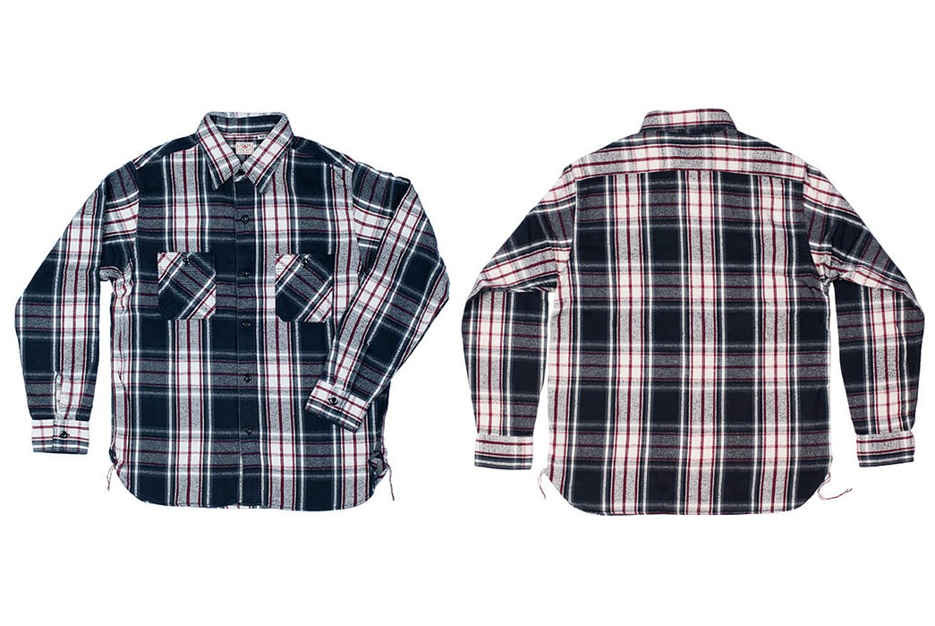 Sweeten-Up-Winter-With-Sugar-Cane's-Twill-Check-Flannel-Shirt-in-Sine-Wave-Black-front-back