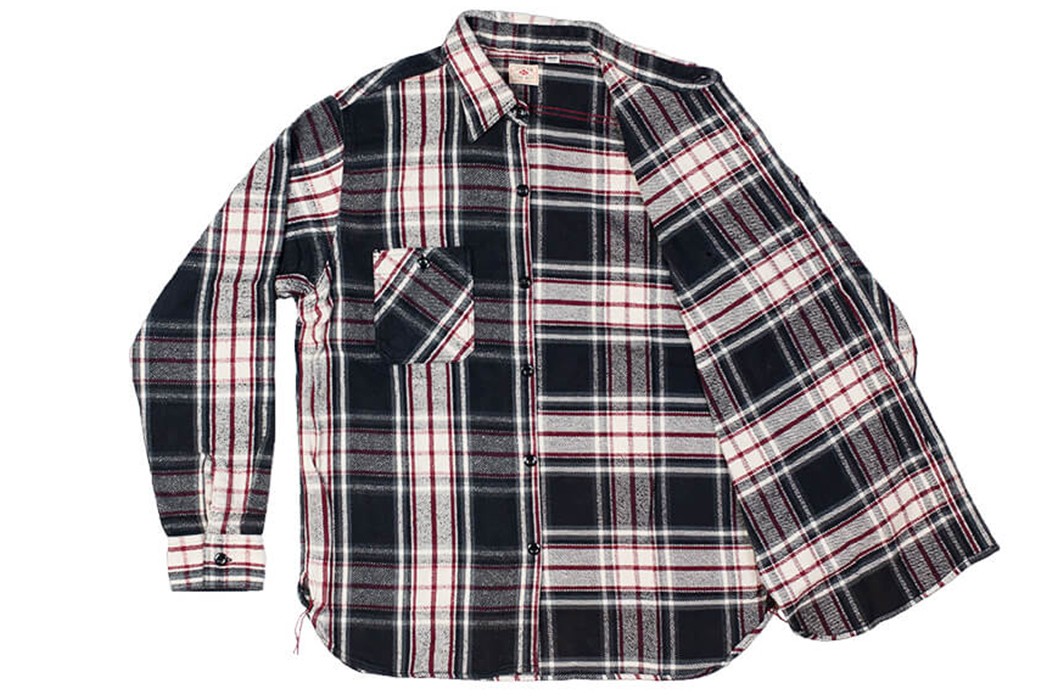 Sweeten-Up-Winter-With-Sugar-Cane's-Twill-Check-Flannel-Shirt-in-Sine-Wave-Black-front-open