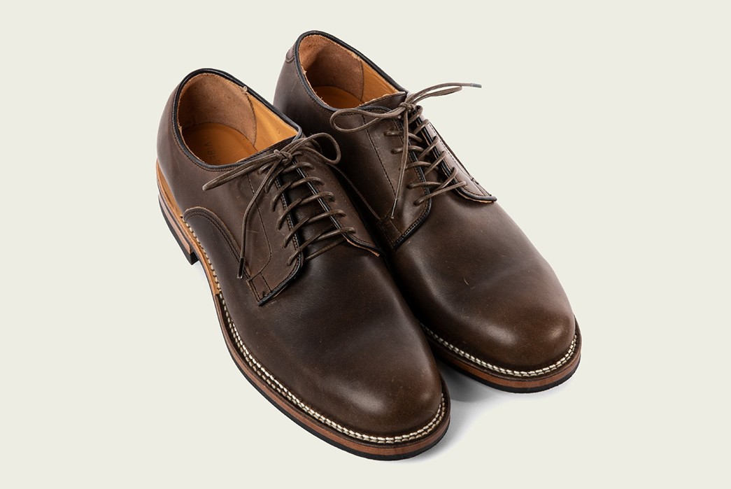 Viberg-Oils-Up-Its-Derby-Shoe-With-C.F.-Stead-Calf-Leather-pair-front-top