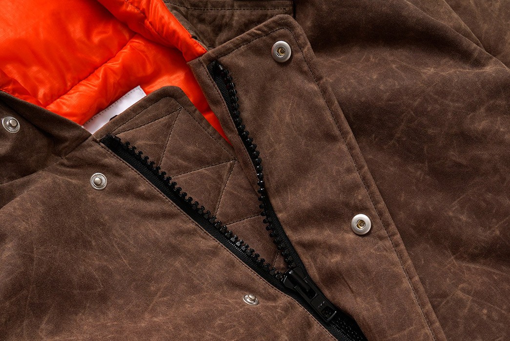 American-Trench-Renders-Its-Down-Jacket-In-Waxed-Cotton-front-zipper-and-buttons