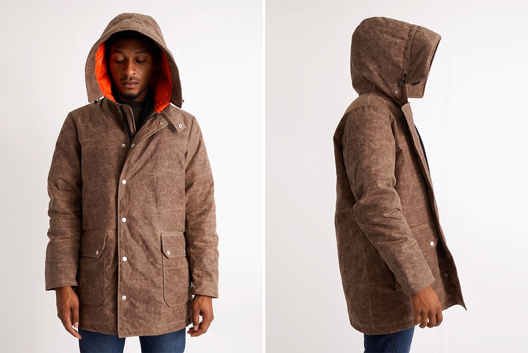 American-Trench-Renders-Its-Down-Jacket-In-Waxed-Cotton-model-front-side