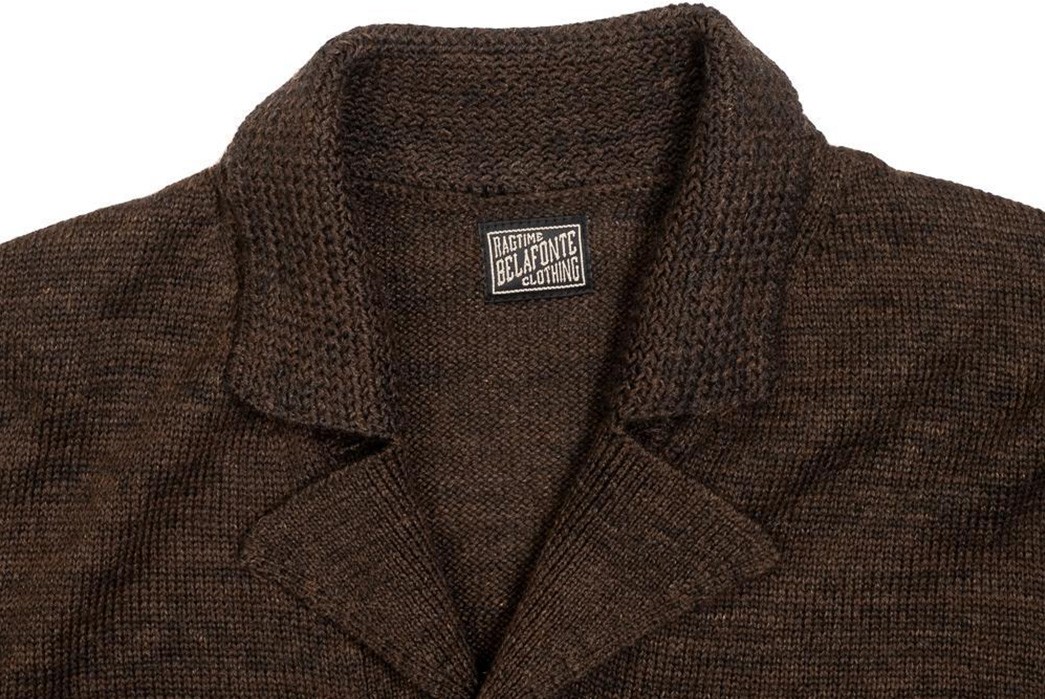 Belafonte-Ragtime-Channels-Vintage-Knitwear-With-Its-A-1-Knit-light-brown front-collar