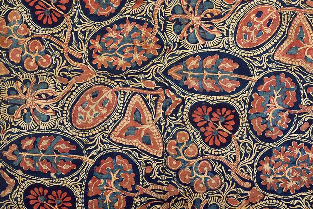 Country-of-Origin---India-Block-printed-and-dyed-cotton-from-Gujarat,-India---about-1340-1380.-Image-via-Victoria-and-Albert-Museum,-London.