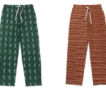 Battenwear-Pays-Tribute-To-Ancient-Indonesian-&-Malay-Patterns-With-Its-Ikat-Trek-Pant-fronts-green-and-brown