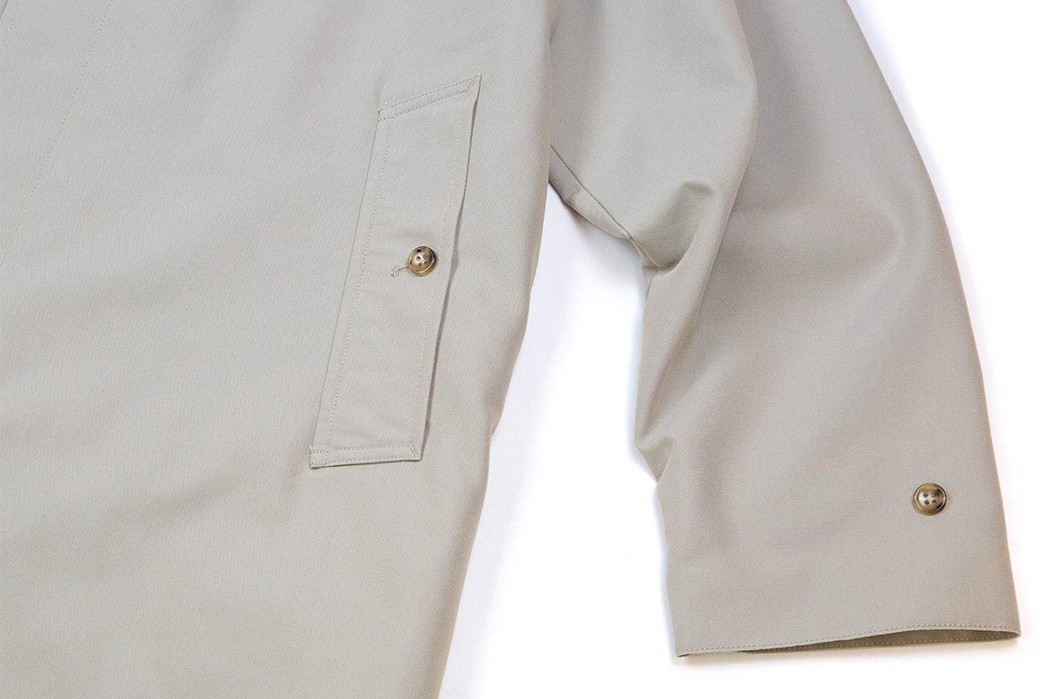 BEAMS +／Balmacaan Coat T/C Gabardine Beams Plus Balmacaan Coat T C Gabardine in Beige | REVOLVE