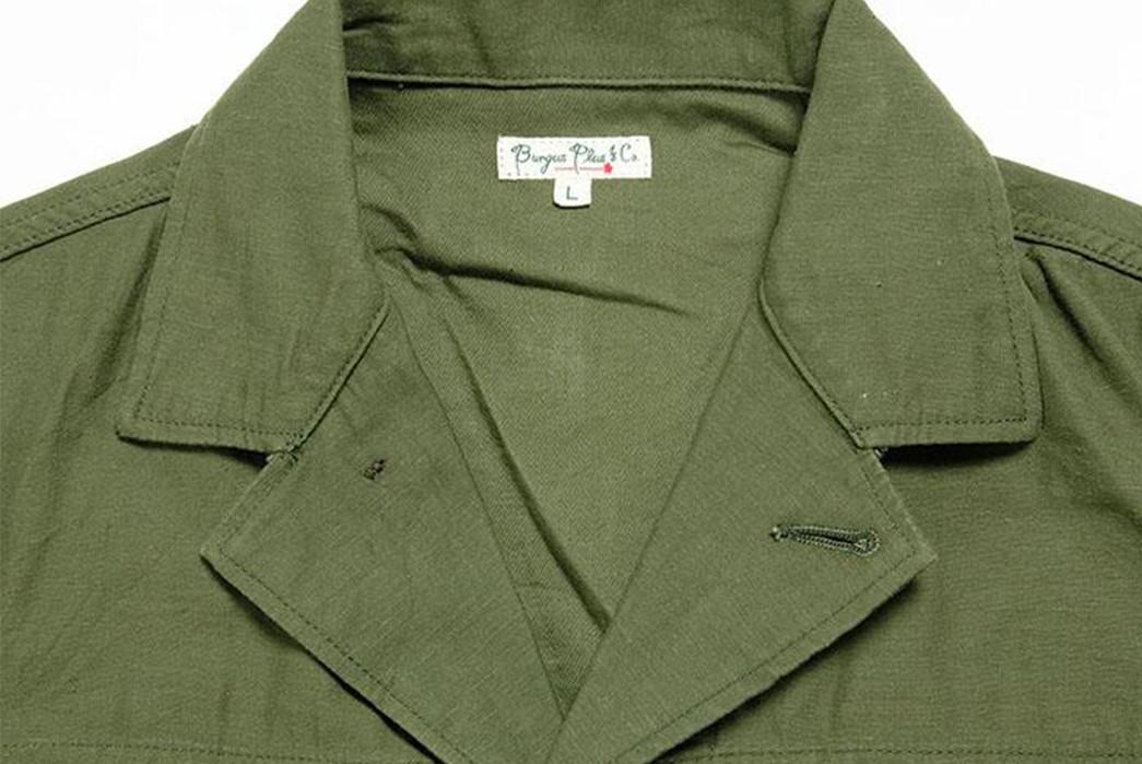 Burgus-Plus-Issues-An-Overshirt-Based-On-French-Military-Jackets-green-front-collar