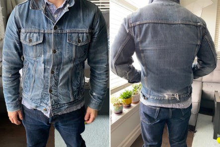 Fade-Friday---Tellason-14-Oz.-Cone-Mills-Jean-Jacket-(4.5-Years,-10-Washes)-model-front-back