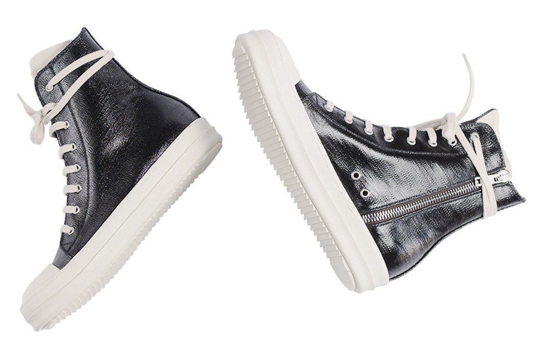 Leave Home In Rick Owen's Lacquered DRKSHDW Denim Sneakers