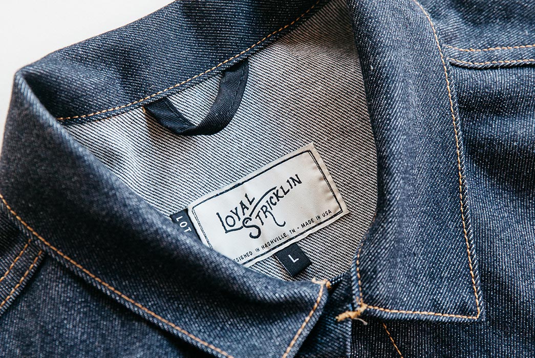 Loyal-Stricklin-Latest-Wayman-Jacket-Trades-Leather-For-Denim-and-Waxed-Canvas-front-blue-collar