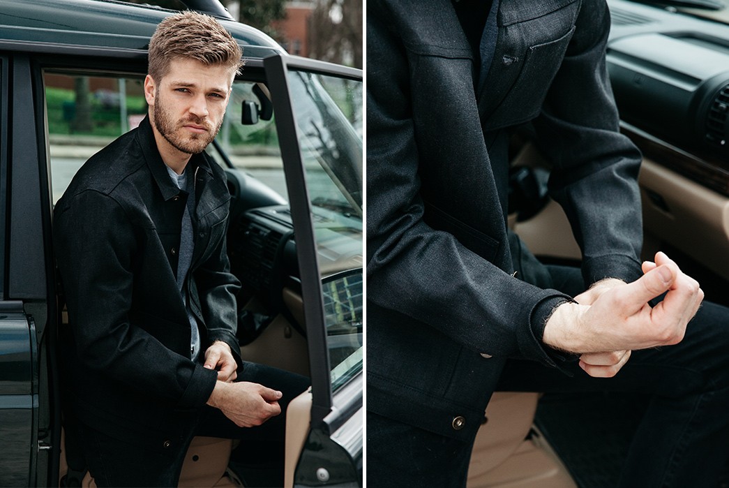 Loyal-Stricklin-Latest-Wayman-Jacket-Trades-Leather-For-Denim-and-Waxed-Canvas-in-car