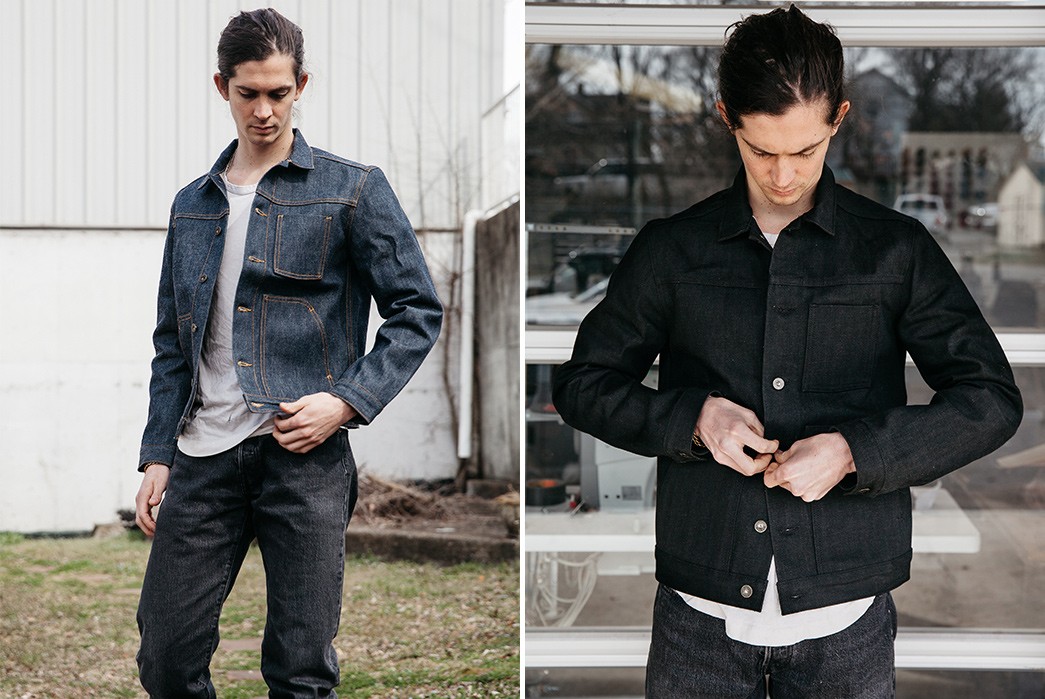 Loyal-Stricklin-Latest-Wayman-Jacket-Trades-Leather-For-Denim-and-Waxed-Canvas-models-blue-and-black