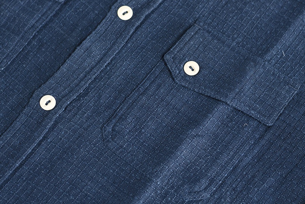 This-3sixteen-Crosscut-Shirt-Is-Made-From-Hand-Loomed-Indigo-Cotton-front-buttons-and-pocket