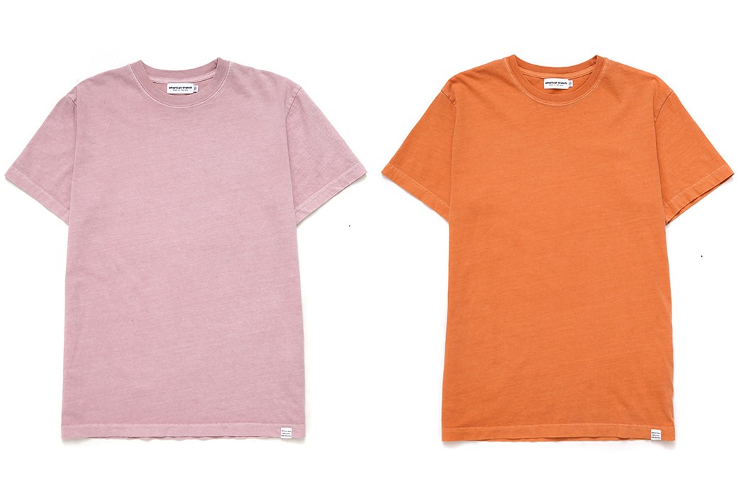 American-Trench-Drops-A-Pigment-Dyed-Capsule-In-Time-For-Spring-light-pink-and-orange-t-shirt