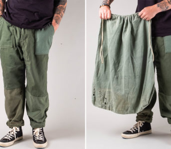 Lone-Flag-Rebuilds-Vintage-Military-Laundry-Bags-into-Patchwork-Fatigues