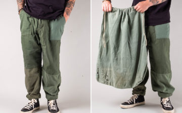 Lone-Flag-Rebuilds-Vintage-Military-Laundry-Bags-into-Patchwork-Fatigues