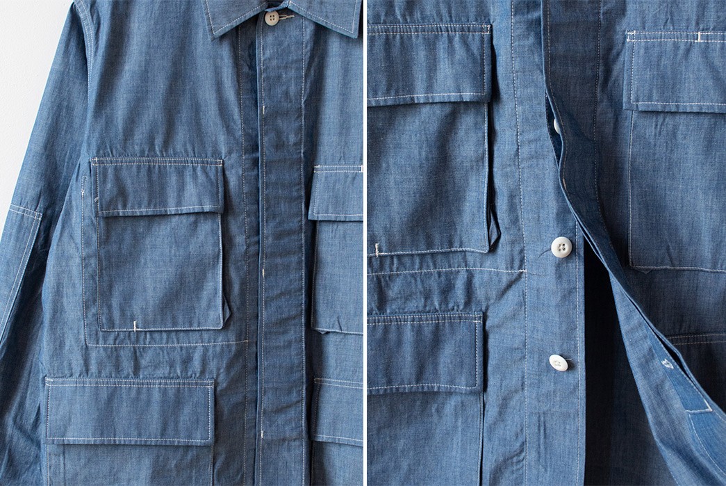 A-Vontade-Renders-A-Classic-BDU-Overshirt-In-Lightweight-Chambray-front-back-detailed