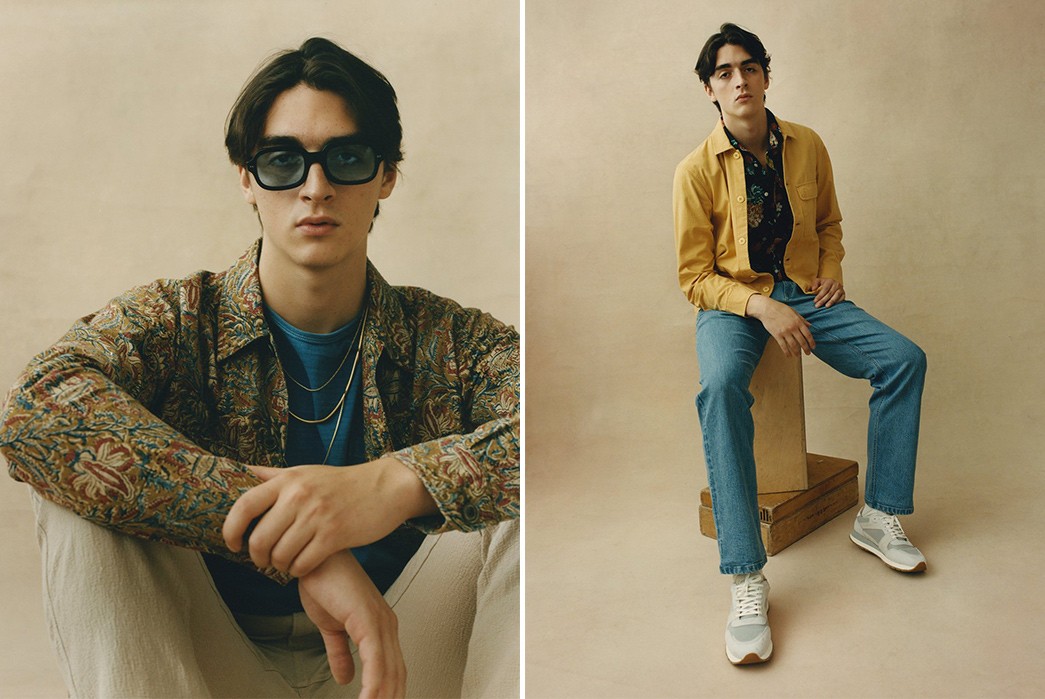 Corridor's-SS21-Lookbook-Blends-70s-Charm-With-Urban-Attitude-multicolor-shirt-and-yellow-jacket