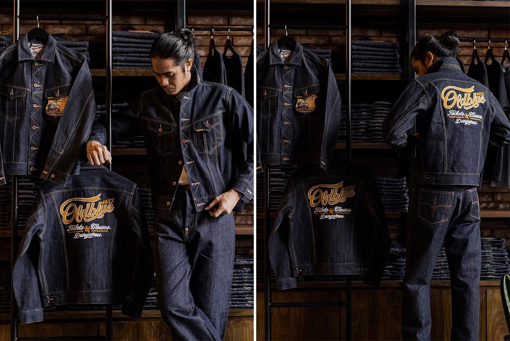 Oldblue-Co.-Celebrates-10-Years-With-Epic-Collection-&-Brick-And-Mortar-model-front-back-with-hanged-jacket