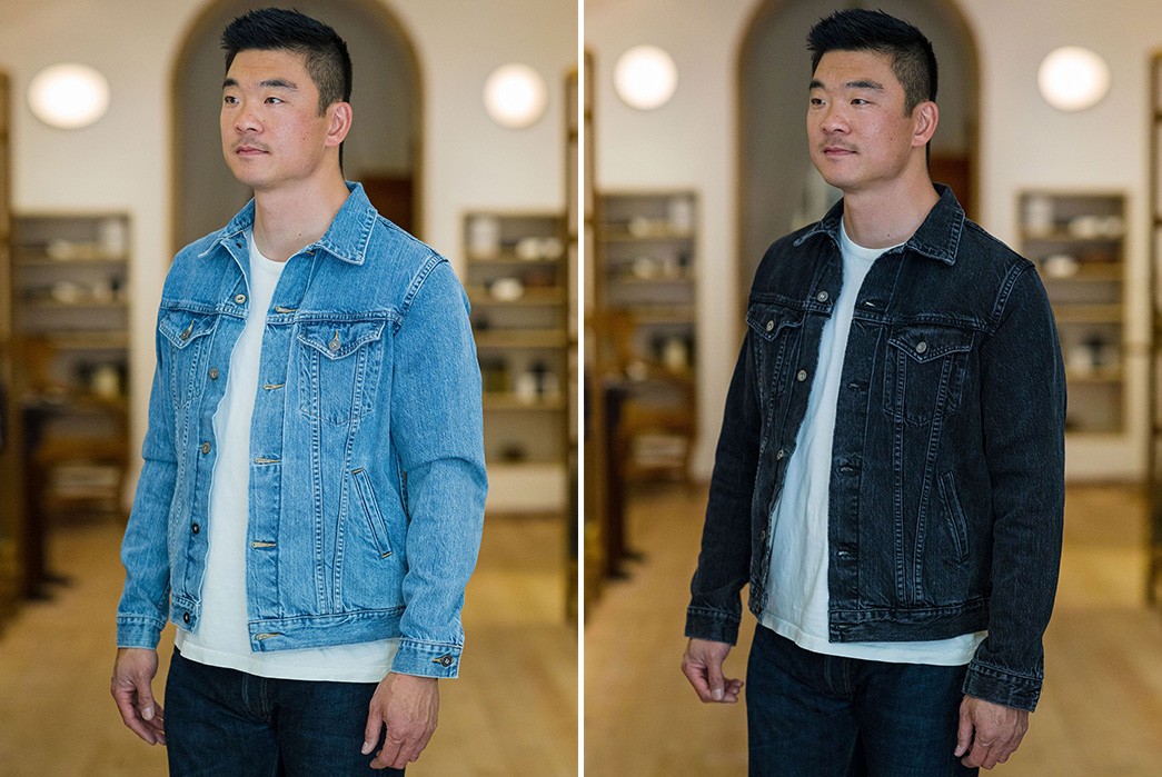 3sixteen-Washes-Out-A-Duo-Of-Type-III-Denim-Jackets-model-fronts-side-open-blue-light-and-dark