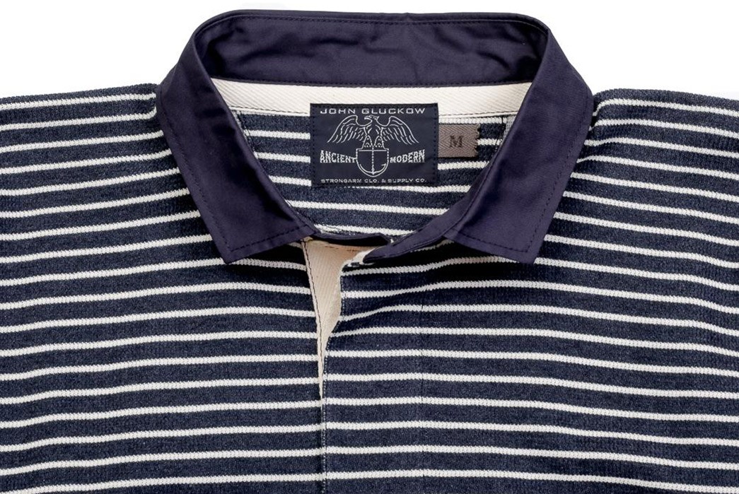 John-Gluckow-Channels-Vintage-Rugby-Wear-With-His-Sailmaker-Shirt-blue-front-collar