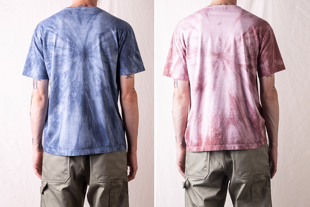 These-Tie-Dye-Chop-Corner-Tees-By-Sassafras-Double-Down-On-Chest-Pockets-model-backs-blue-and-red