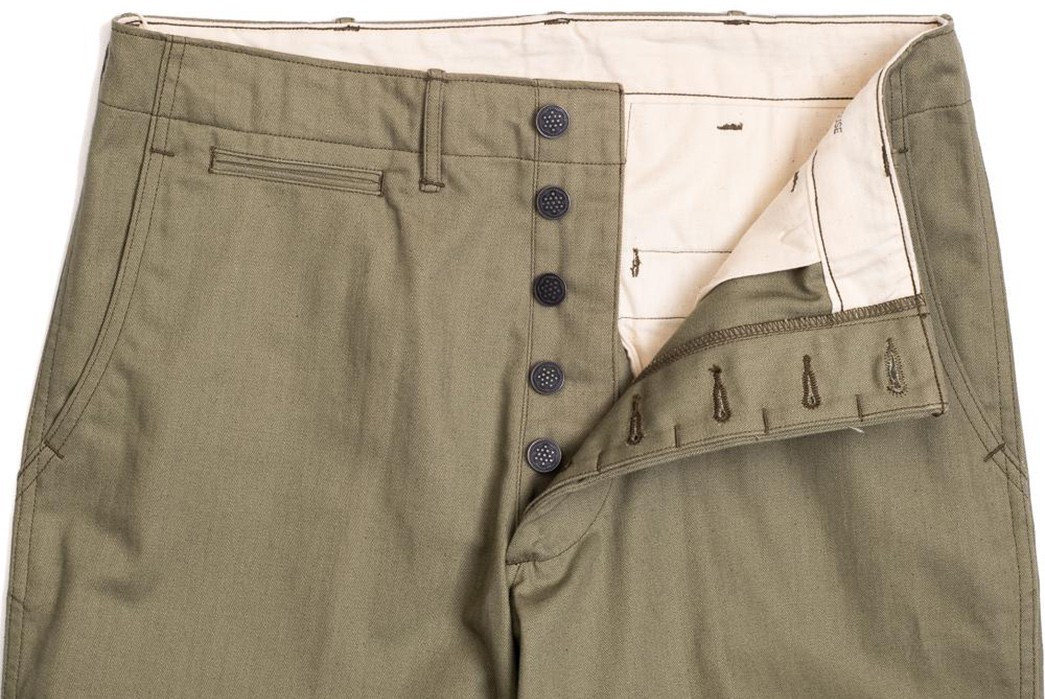 Warehouse-&-Co.'s-Lot-1217-M-42-HBT-Pants-Are-Far-From-Drab-front-top-open