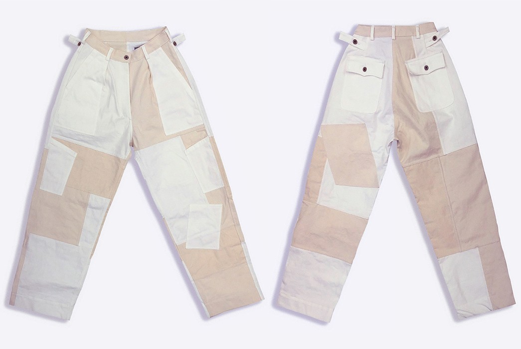 W'menswear's-Good-Ol'-Whats-her-face-Line-Crafts-Sustainable-Unisex-Flight-Pants-With-Nama-Denim-front-back