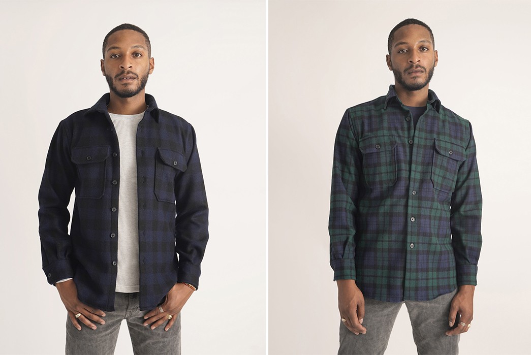 American-Trench-Comes-Through-With-More-Woolrich-Wool-Plaid-Overshirts-blue-and-green-model