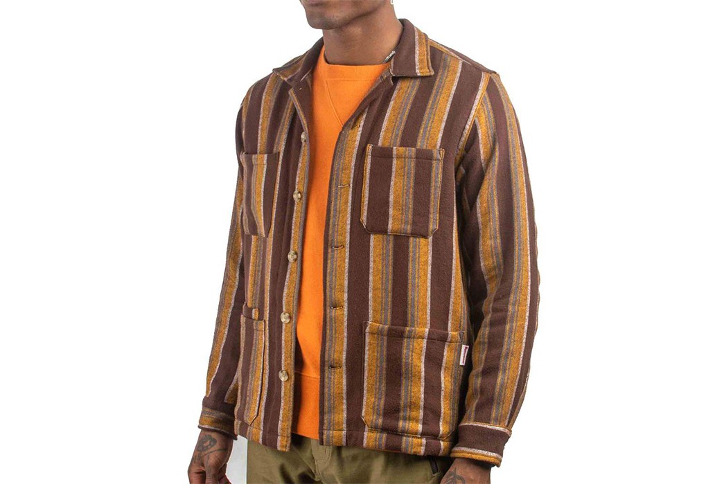 Battenwear's-Vertical-Stripe-Canyon-Shirt-Embodies-Fall-model front