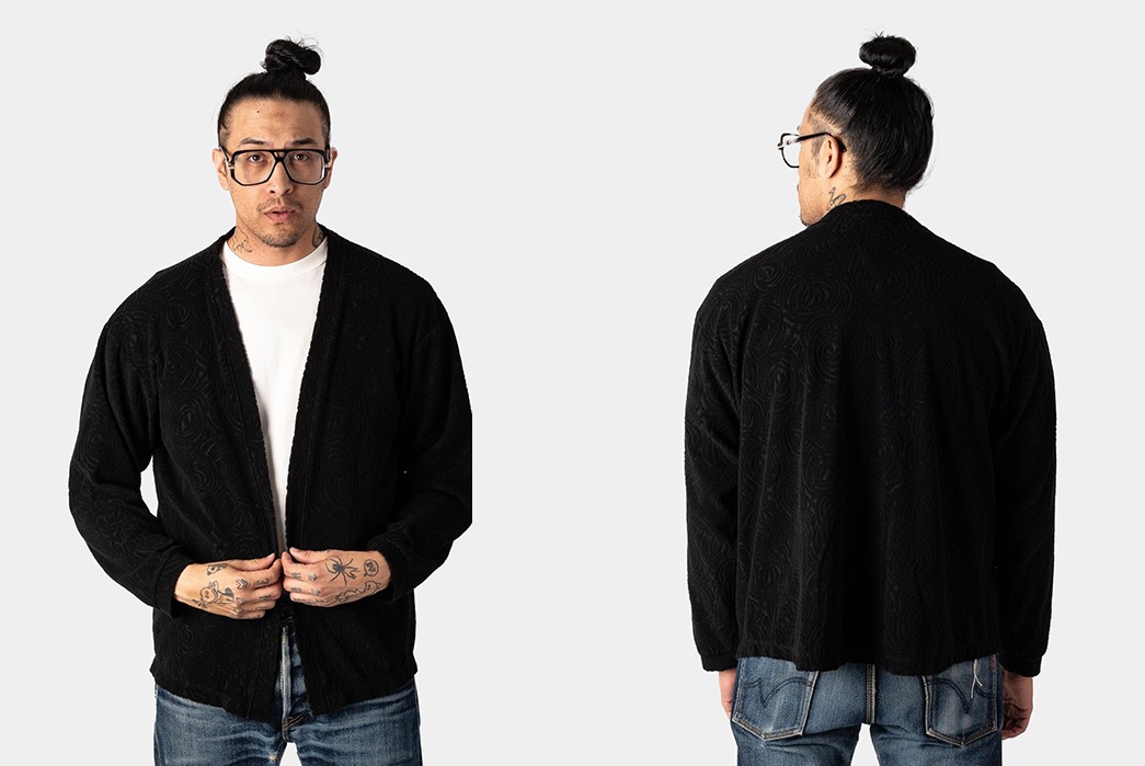 Stay-Suave-In-Calee's-Murdered-Out-Jacquard-Knit-Kimono-model-front-back