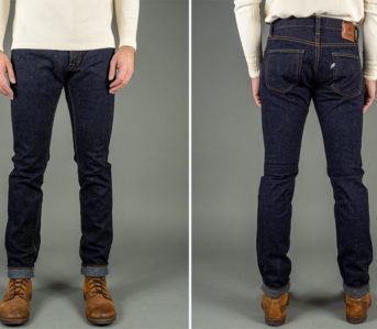Break-Into-Pure-Blue-Japan's-BRK-013-ID-Broken-Twill-Slim-Tapered-Jeans-model-front-back