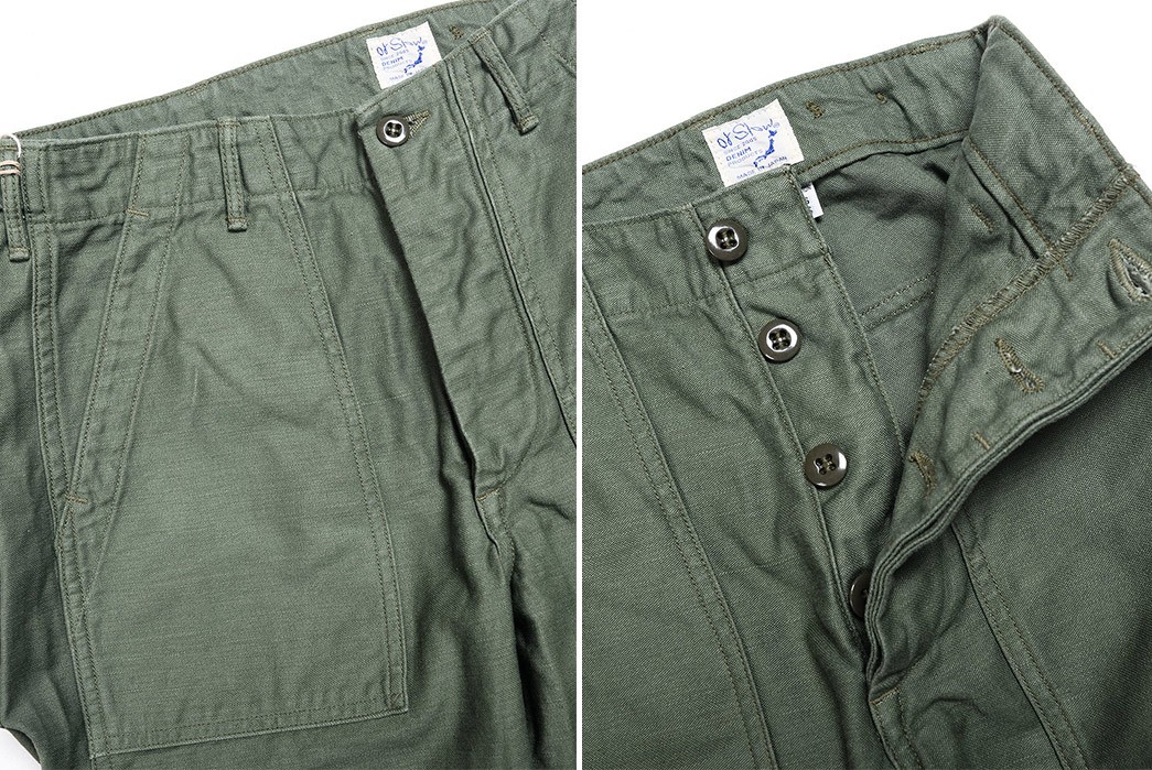 Brooklyn-Tailors-Stocks-Up-On-orSlow's-Essential-US-Army-Fatigue-Trousers-front-top-closed-and-open