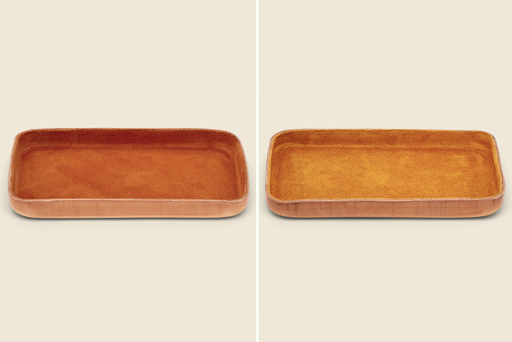 Give-Your-EDC-A-Best-Friend-With-Bar-W.R.'s-Suede-Valet-Trays-brown-and-orange
