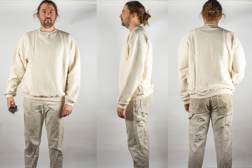 Columbiaknit's-Hobnail-Cobblecloth-Crewneck-Splices-Thermal-&-Sweatshirt-Details-beige-model