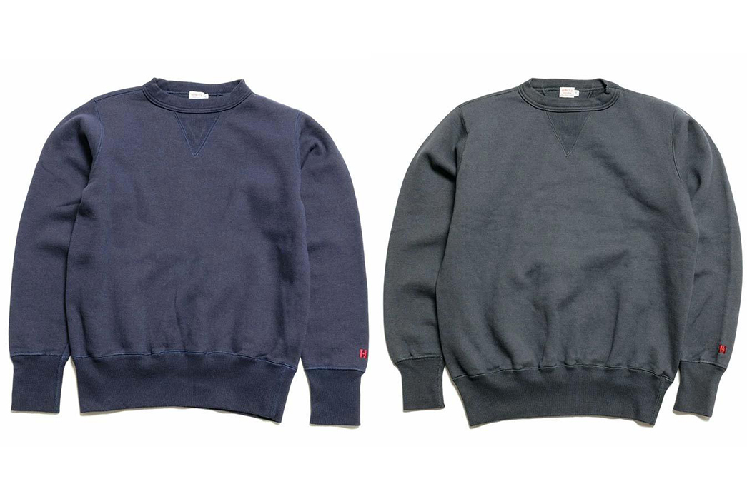 Hinoya-Made-Loopwheeled-Sweatshirts-fronts-dark-blue-and-grey