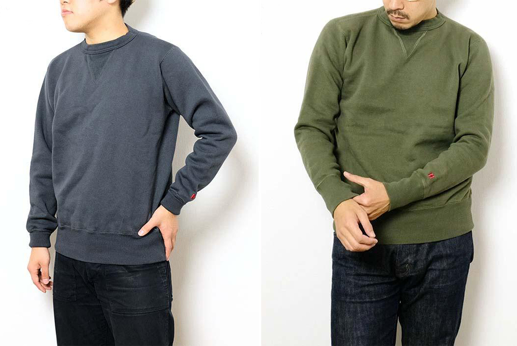 Hinoya-Made-Loopwheeled-Sweatshirts-model-fronts-grey-and-green