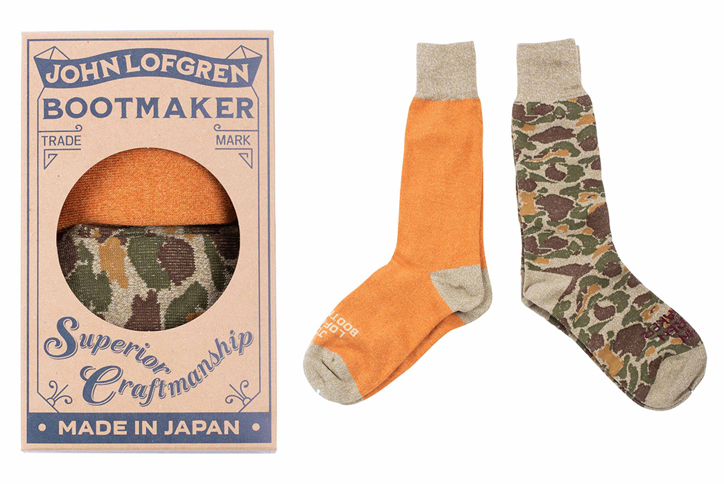 Lost-&-Found-Welcomes-John-Lofgren-box-and-socks orange and camo
