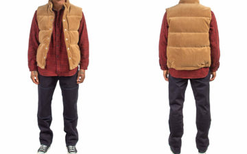 The-Real-McCoy's-Made-Its-Classic-Down-Vest-In-Rich-Brown-Corduroy model front back