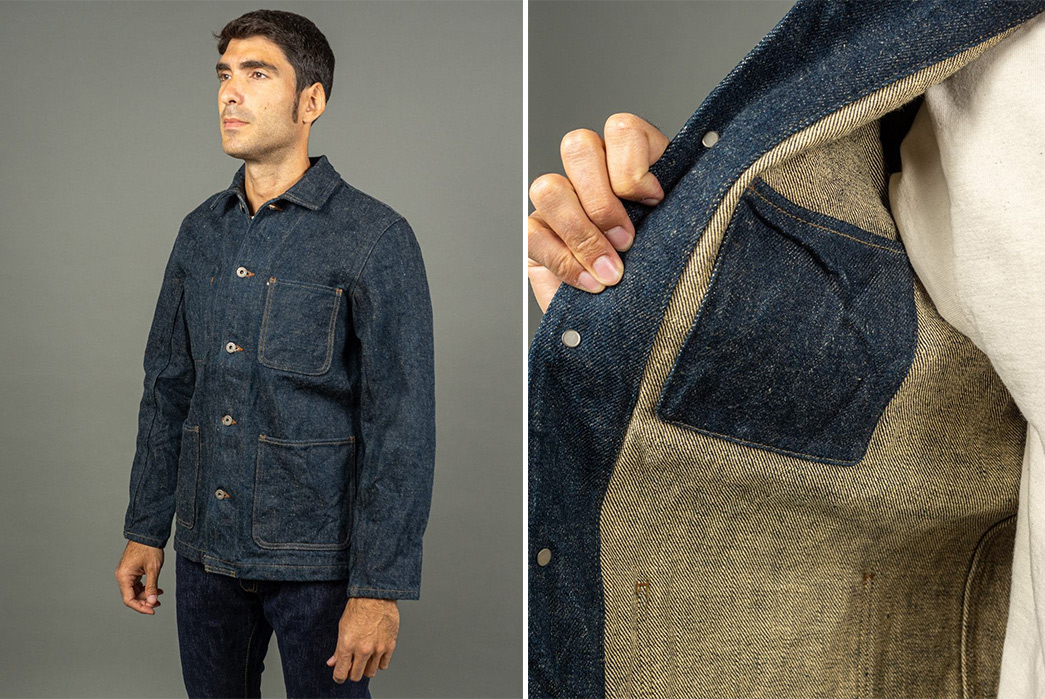 The-Slubby-Texture-On-this-ONI-Denim-Coverall-Is-No-Secret-model-front-side-and-inside-pocket