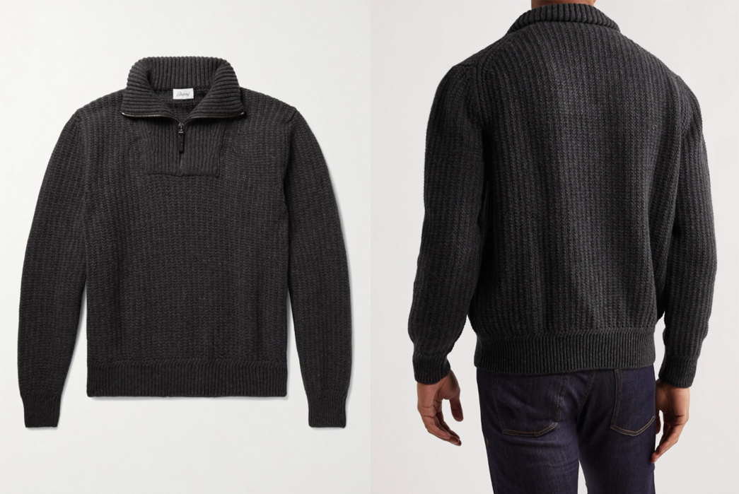 Half-Zip-Sweaters---Five-Plus-One-Plus-One---Brioni-Ribbed-Wool-and-Cashmere-Half-Zip-Sweater