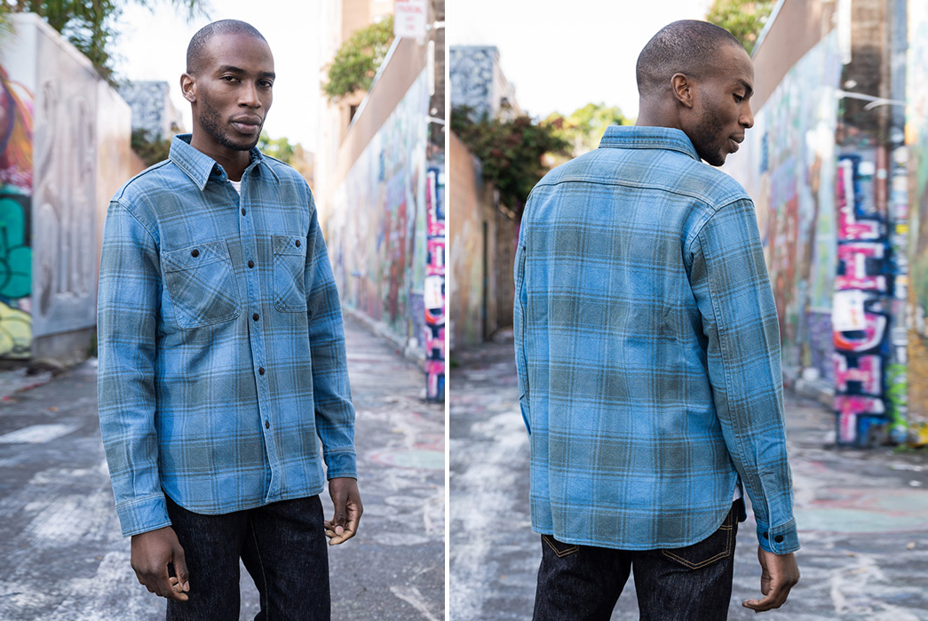 Studio-D Artisan-Keeps-The-Fire-Flannels-Coming-With-Heavyweight-Indigo-Check-model-front-back