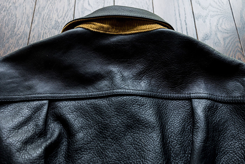 Up-Your-Leather-Game-With-Mister-Freedom's-Black-Veg-Tan-'Ringo'-Ranch-Blouse-back-top-collar