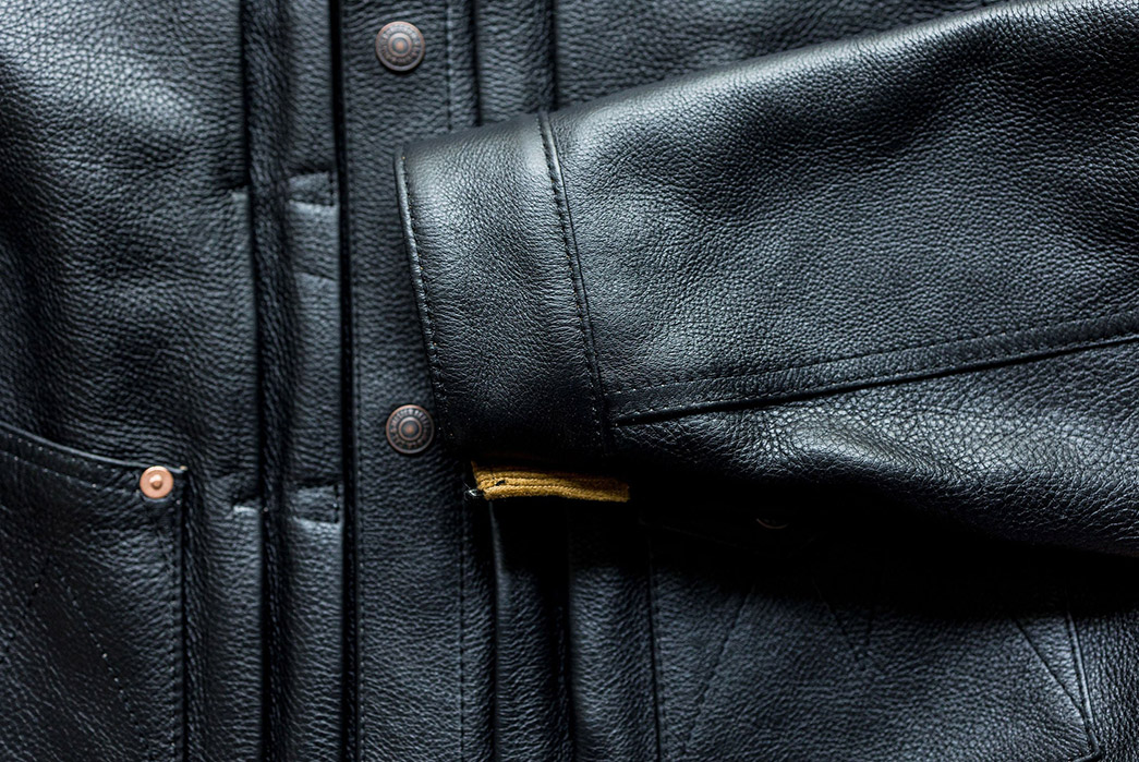 Up-Your-Leather-Game-With-Mister-Freedom's-Black-Veg-Tan-'Ringo'-Ranch-Blouse-front-button-and-pocket-sleeve